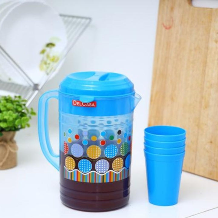 Portable Multi - Purpose Water Jug with Lid and 4 Glasses for Water, Picnic, and Juice - Souk Al RasDrinkware