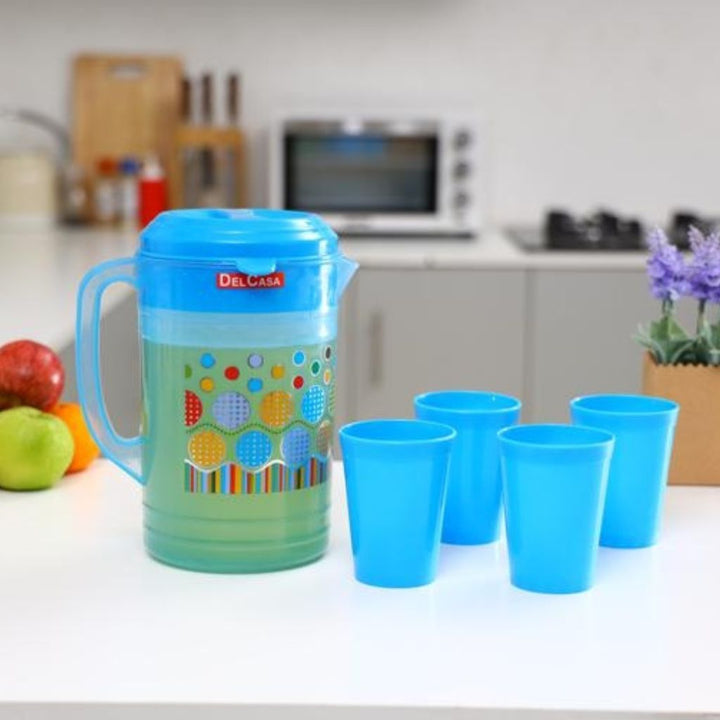 Portable Multi - Purpose Water Jug with Lid and 4 Glasses for Water, Picnic, and Juice - Souk Al RasDrinkware