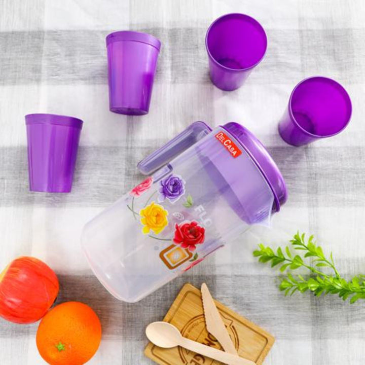 Portable Multi - Purpose Water Jug with Lid and 4 Glasses for Water, Picnic, and Juice - Souk Al RasDrinkware