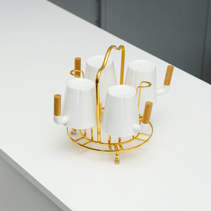 Premium Cup Holder with Drain Board Durable Gold Color - Finish Iron 6 PCS - Souk Al RasAccessories