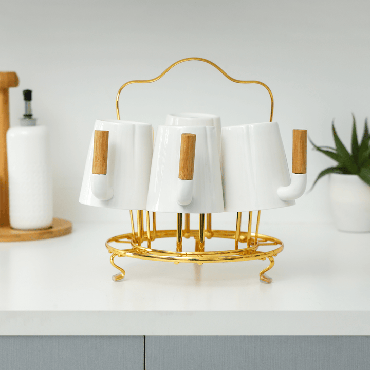 Premium Cup Holder with Drain Board Durable Gold Color - Finish Iron 6 PCS - Souk Al RasAccessories