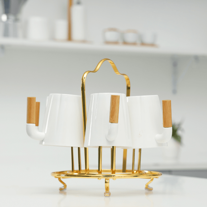 Premium Cup Holder with Drain Board Durable Gold Color - Finish Iron 6 PCS - Souk Al RasAccessories