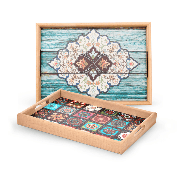 Rectangular Wood Tray 42x32CM | Durable Serving Tray | Elegant Design - Souk Al RasServing Trays