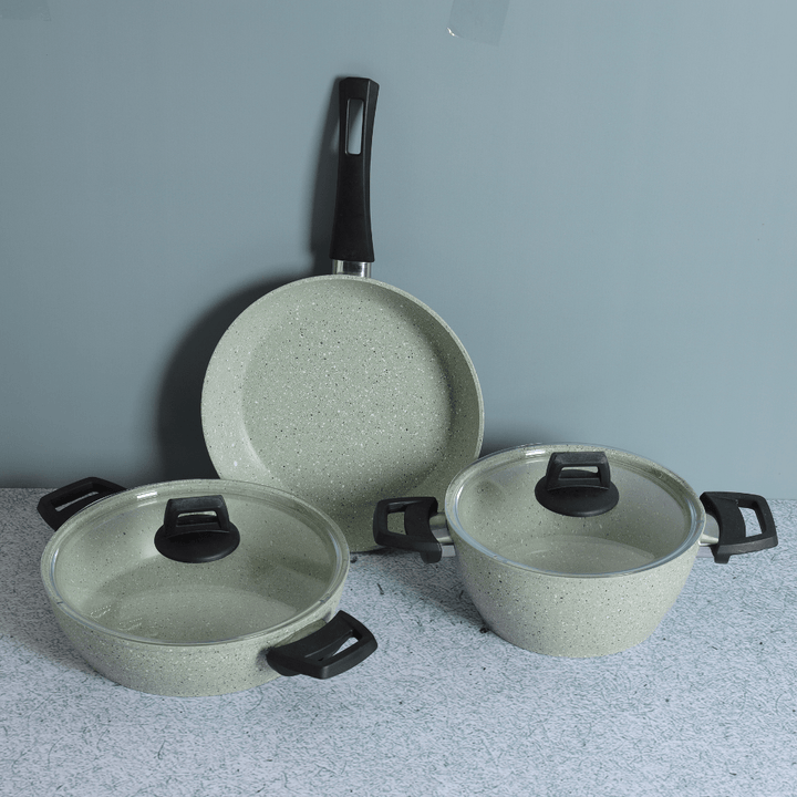 Scoria Granite Coated Cookware Set, Aluminium Pot and Pan 9pcs - Souk Al RasCookware Sets