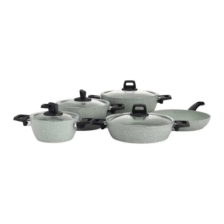 Scoria Granite Coated Cookware Set, Aluminium Pot and Pan 9pcs - Souk Al RasCookware Sets