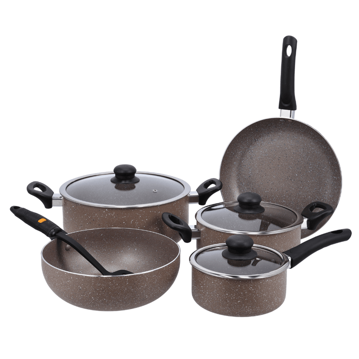 Smart Granite Coated Cookware Set, For Gas, Induction & Ceramic Hobs, 9Pcs - Souk Al RasCookware Sets