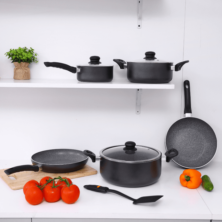 Smart Granite Coated Cookware Set, For Gas, Induction & Ceramic Hobs, 9Pcs - Souk Al RasCookware Sets