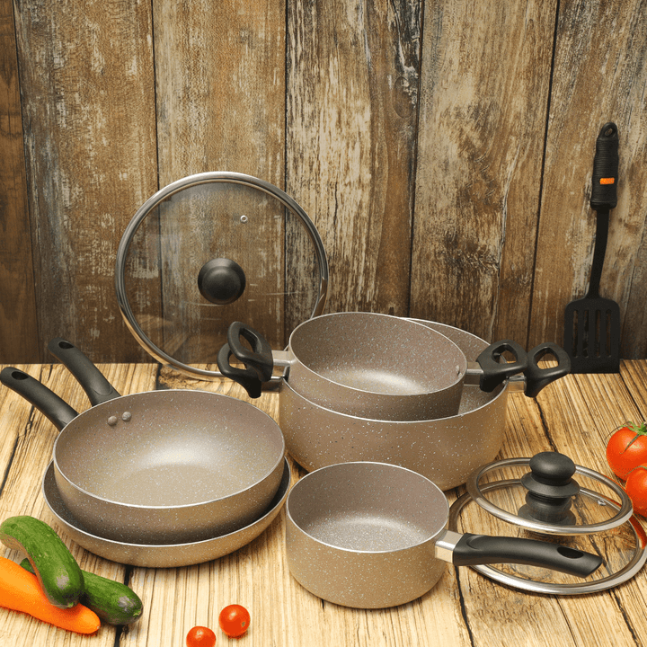 Smart Granite Coated Cookware Set, For Gas, Induction & Ceramic Hobs, 9Pcs - Souk Al RasCookware Sets