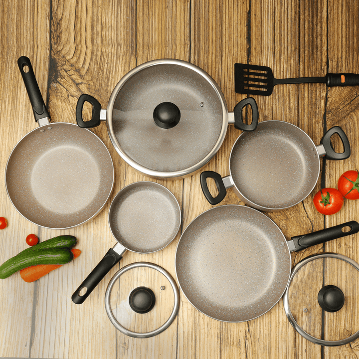 Smart Granite Coated Cookware Set, For Gas, Induction & Ceramic Hobs, 9Pcs - Souk Al RasCookware Sets