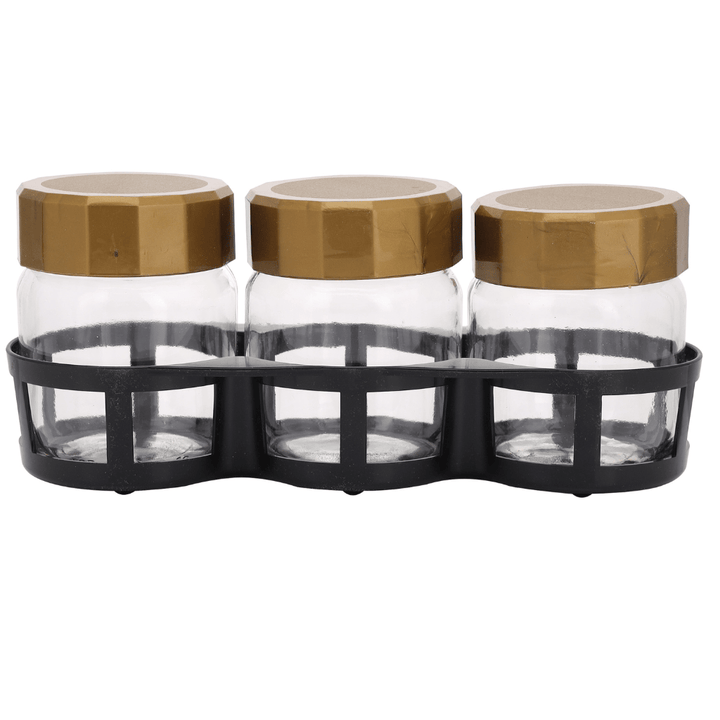 Spice Jar Set with Stand, 3Pcs 425ml Jars - Souk Al RasKitchen Accessories