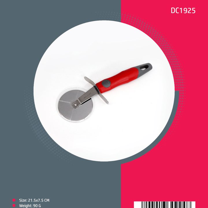 Stainless Steel Durable Pizza Cutter Silver and Red 21.5X7.5 CM - Souk Al RasCooking untensils