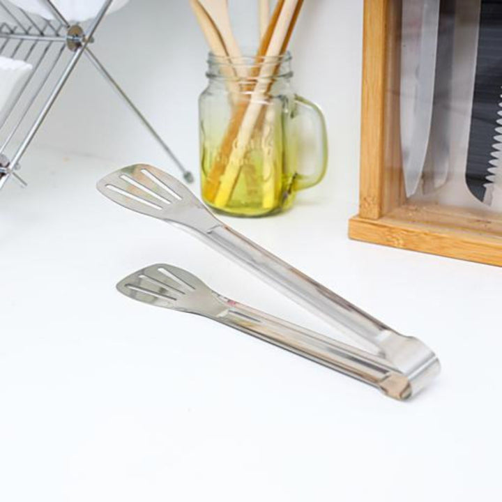 Stainless Steel Food Tongs | Non - Slip & Easy Grip Handle - Heat Resistant, Food Grade Utensil for Cooking, Serving, Barbecue, Buffet, Salad, Ice & Oven - Souk Al RasKitchen & Dining