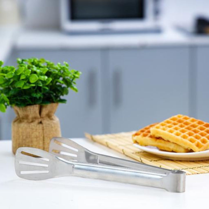 Stainless Steel Food Tongs | Non - Slip & Easy Grip Handle - Heat Resistant, Food Grade Utensil for Cooking, Serving, Barbecue, Buffet, Salad, Ice & Oven - Souk Al RasKitchen & Dining
