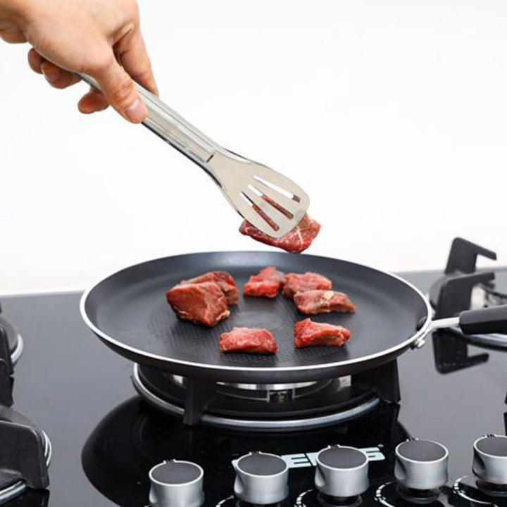 Stainless Steel Food Tongs | Non - Slip & Easy Grip Handle - Heat Resistant, Food Grade Utensil for Cooking, Serving, Barbecue, Buffet, Salad, Ice & Oven - Souk Al RasKitchen & Dining