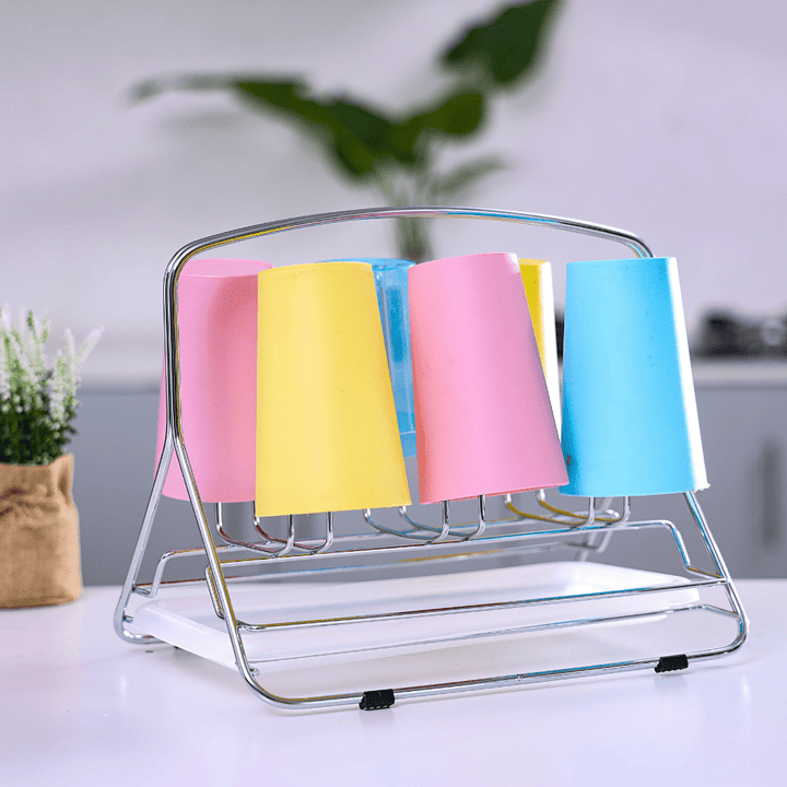 Stainless Steel Glass Rack With Tray Glass Drainer Storage Drying Rack 6PCS - Souk Al RasKitchen Accessories