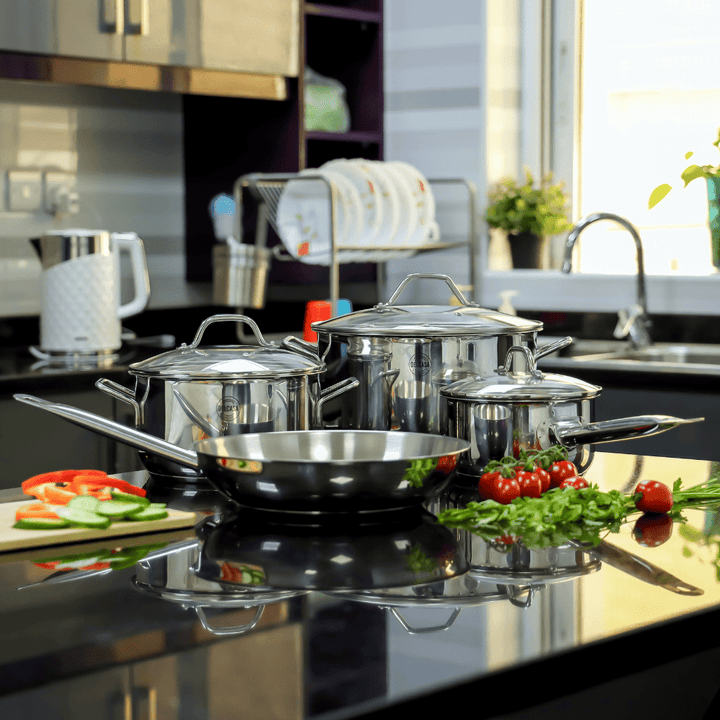 Stainless Steel Induction Cookware Set, Premium Quality Kitchenware 7Pcs - Souk Al RasCookware Sets