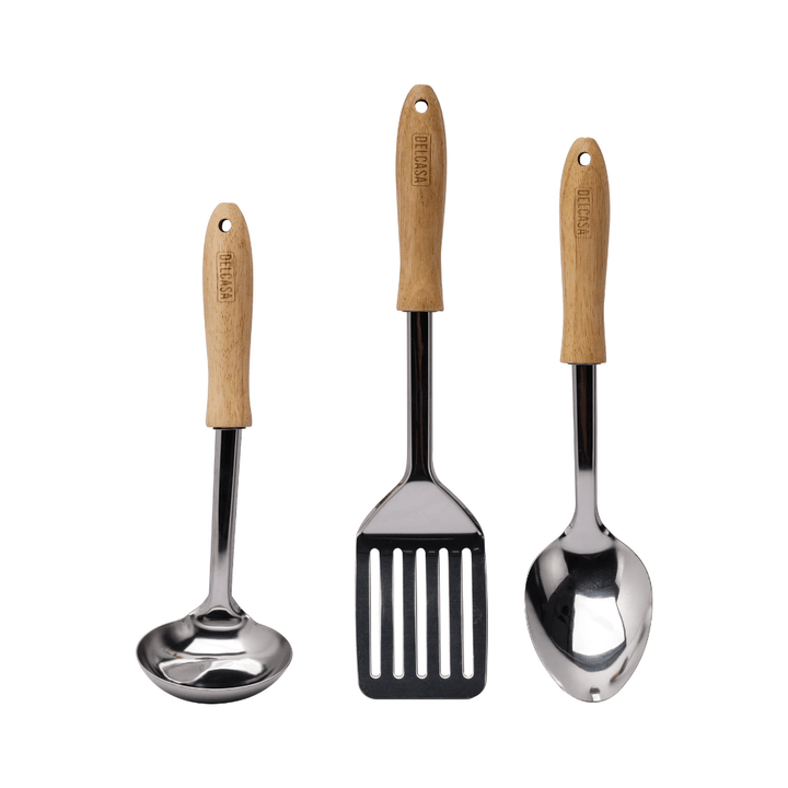 Stainless Steel Kitchen Tools Wooden Handle 3PCS - Souk Al RasCooking Utensils