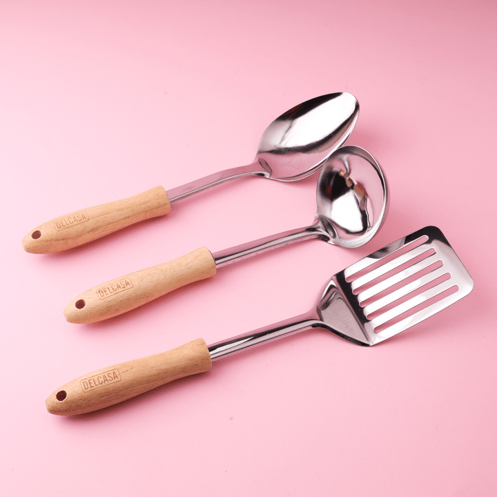 Stainless Steel Kitchen Tools Wooden Handle 3PCS - Souk Al RasCooking Utensils