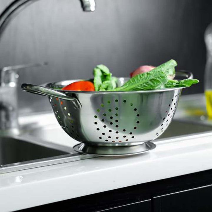 Stainless Steel Micro - Perforated Strainer 24cm w/ Riveted Handle & Footed Design for Pasta, Noodles, Vegetables, Spaghetti, & Fruit - Souk Al RasKitchen Tools & Utensils