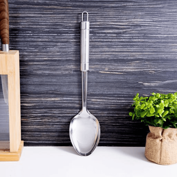 Stainless Steel Serving Spoon | 6.5x14cm | Comfortable Grip & Hanging Loop | Ideal for Rice & Desserts - Souk Al RasCooking Utensils