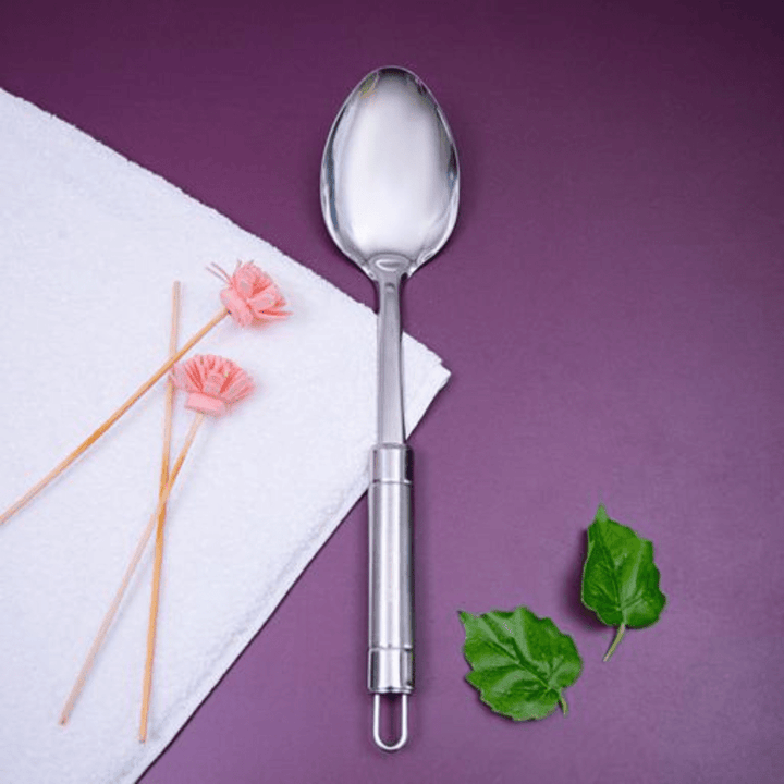 Stainless Steel Serving Spoon | 6.5x14cm | Comfortable Grip & Hanging Loop | Ideal for Rice & Desserts - Souk Al RasCooking Utensils