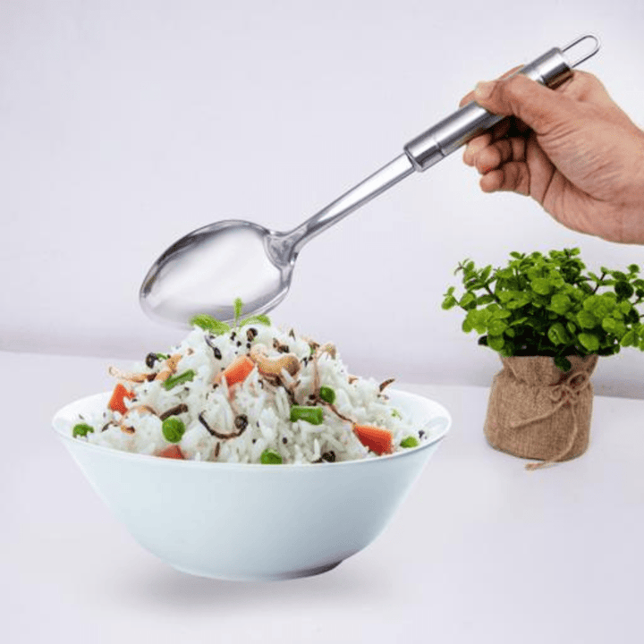 Stainless Steel Serving Spoon | 6.5x14cm | Comfortable Grip & Hanging Loop | Ideal for Rice & Desserts - Souk Al RasCooking Utensils