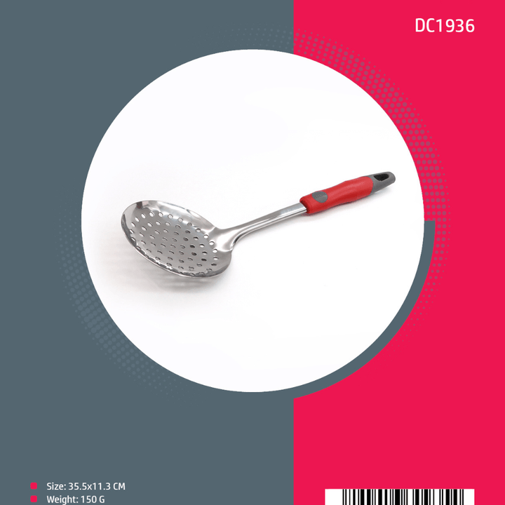 Stainless Steel Skimmer Silver and Red 35.5X11.3CM - Souk Al RasCooking Utensils