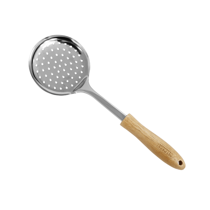 Stainless Steel Skimmer With Wooden Handle|High - quality|Elegant rubber wood handle - Souk Al RasCooking Utensils