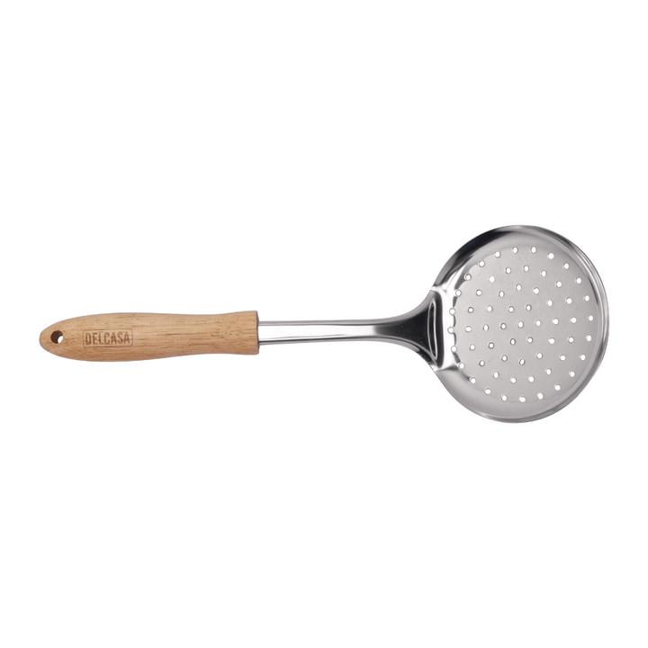 Stainless Steel Skimmer With Wooden Handle|High - quality|Elegant rubber wood handle - Souk Al RasCooking Utensils