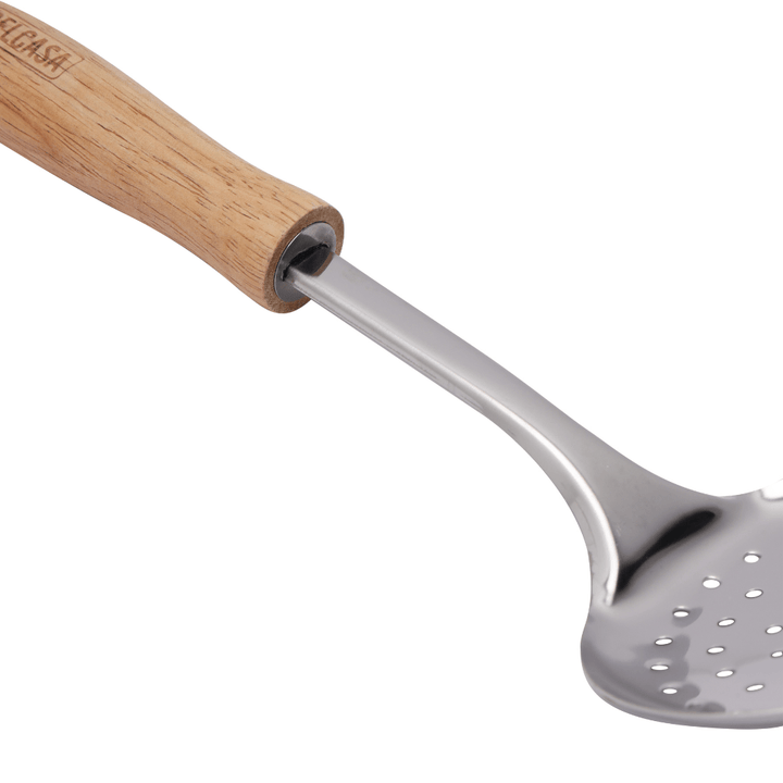 Stainless Steel Skimmer With Wooden Handle|High - quality|Elegant rubber wood handle - Souk Al RasCooking Utensils