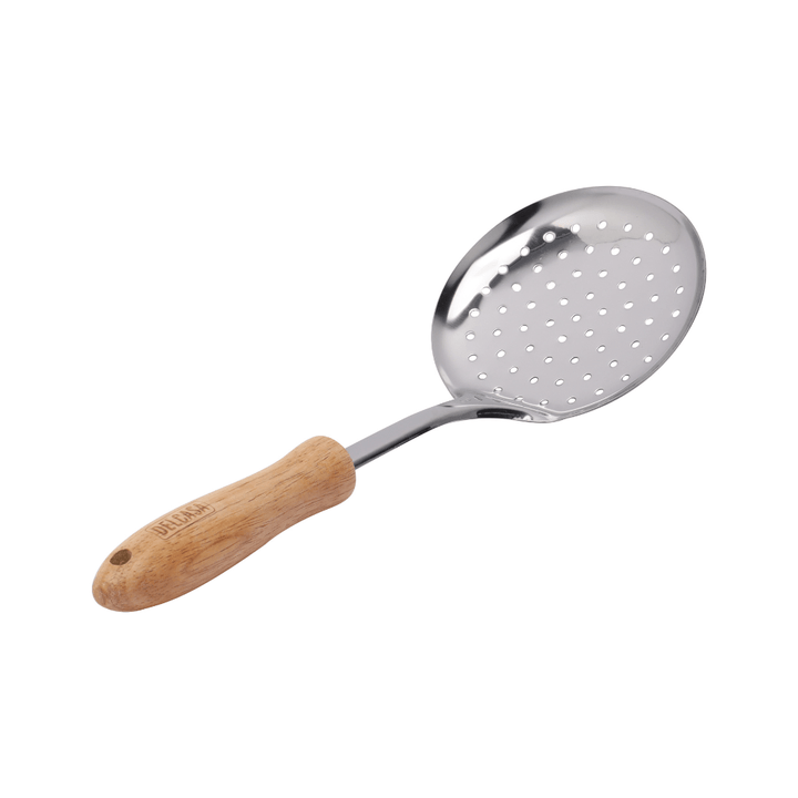 Stainless Steel Skimmer With Wooden Handle|High - quality|Elegant rubber wood handle - Souk Al RasCooking Utensils