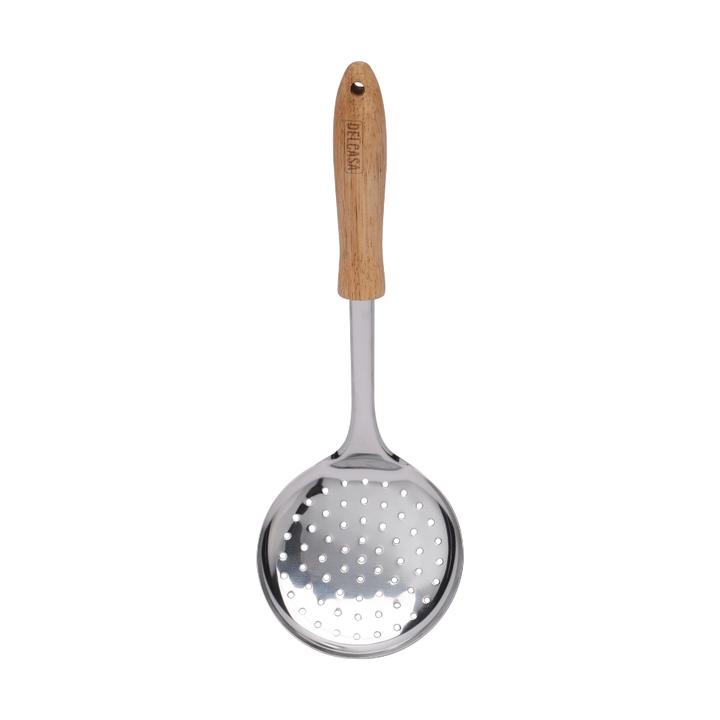 Stainless Steel Skimmer With Wooden Handle|High - quality|Elegant rubber wood handle - Souk Al RasCooking Utensils