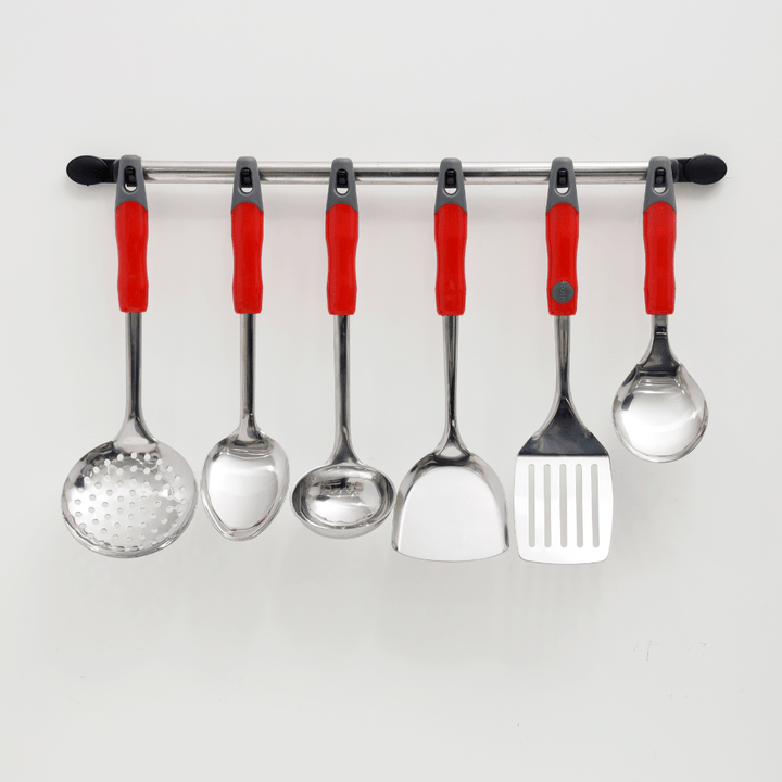 Stainless Steel Slotted Turner Silver & Red 33.5X8.8CM - Souk Al RasCooking Utensils