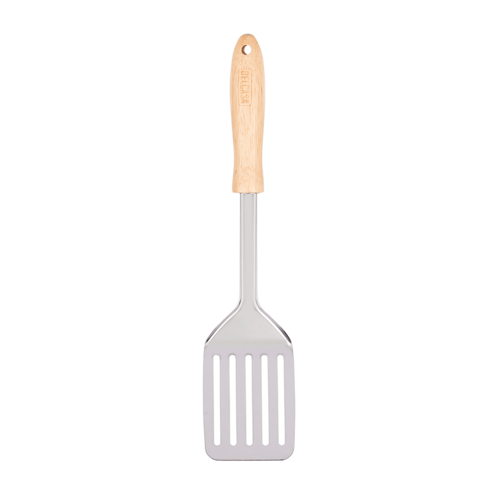 Stainless Steel Slotted Turner With Wooden Handle|premium - quality. - Souk Al RasCooking Utensils