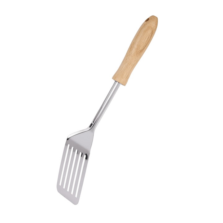 Stainless Steel Slotted Turner With Wooden Handle|premium - quality. - Souk Al RasCooking Utensils