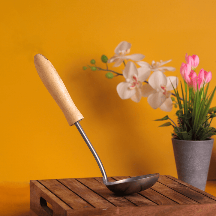 Stainless Steel Soup Ladle With Wooden Handle|High - quality|Elegant wooden handle - Souk Al RasCooking Utensils