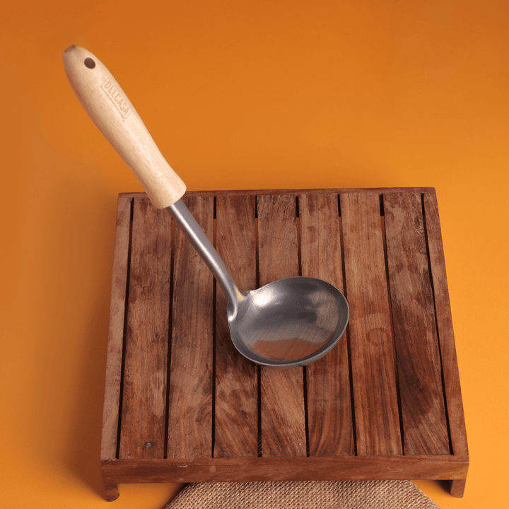 Stainless Steel Soup Ladle With Wooden Handle|High - quality|Elegant wooden handle - Souk Al RasCooking Utensils