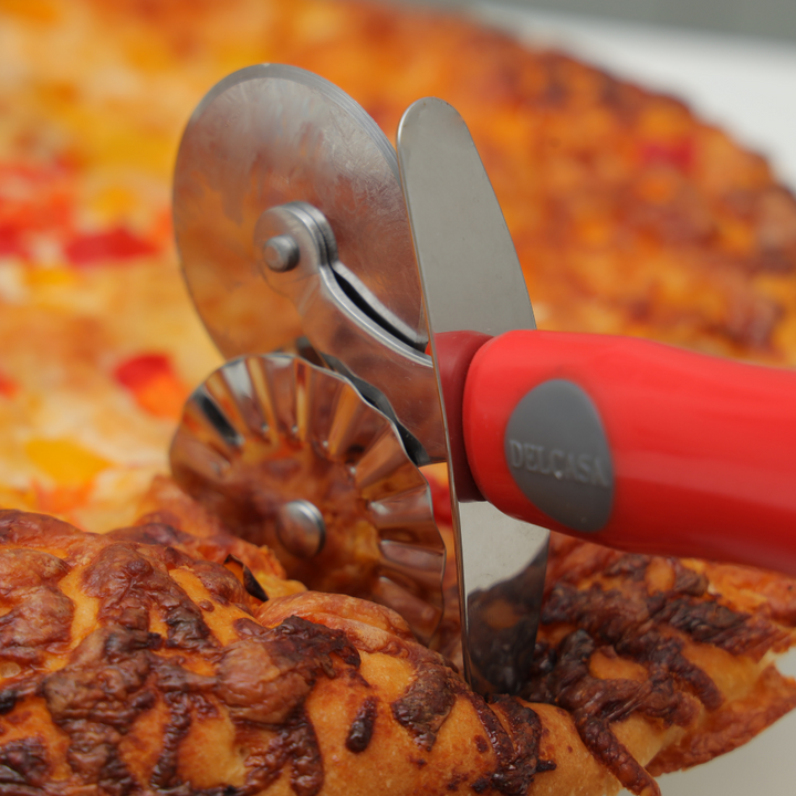 stainless Steel Double Pizza Cutter Silver and Red 29X8.3 CM