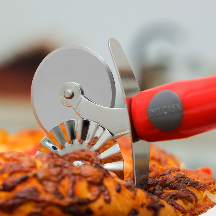 stainless Steel Double Pizza Cutter Silver and Red 29X8.3 CM