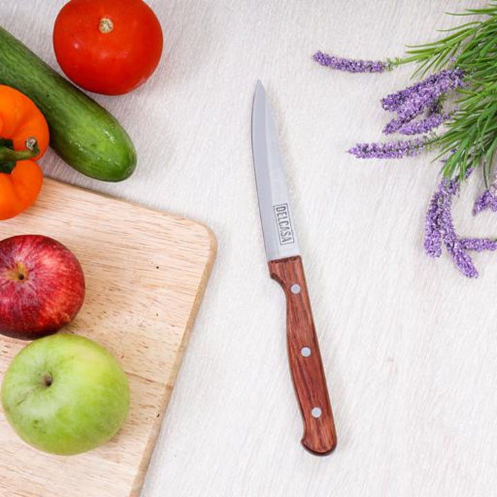 Utility Knife with Wooden Handle and Ultra Sharp Stainless Steel Blade, 12.7cm | Ideal for Cutting, Chopping and More | Fade Proof and All - Purpose for Small Kitchen Use - Souk Al RasKitchen Knives