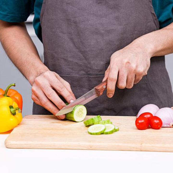 Utility Knife with Wooden Handle and Ultra Sharp Stainless Steel Blade, 12.7cm | Ideal for Cutting, Chopping and More | Fade Proof and All - Purpose for Small Kitchen Use - Souk Al RasKitchen Knives