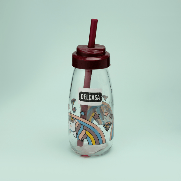 Vintage Aqua Glass Milk Bottle with Straw 250ML - Souk Al RasWater Bottles